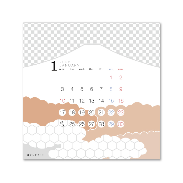 ハートオンラインショップ 22年 月曜始まり 透かしデザイン 壁掛けカレンダー