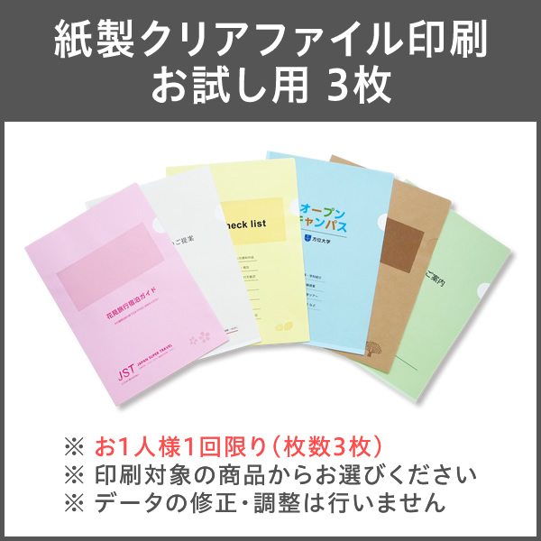 紙製クリアファイル印刷 お試し用 3枚